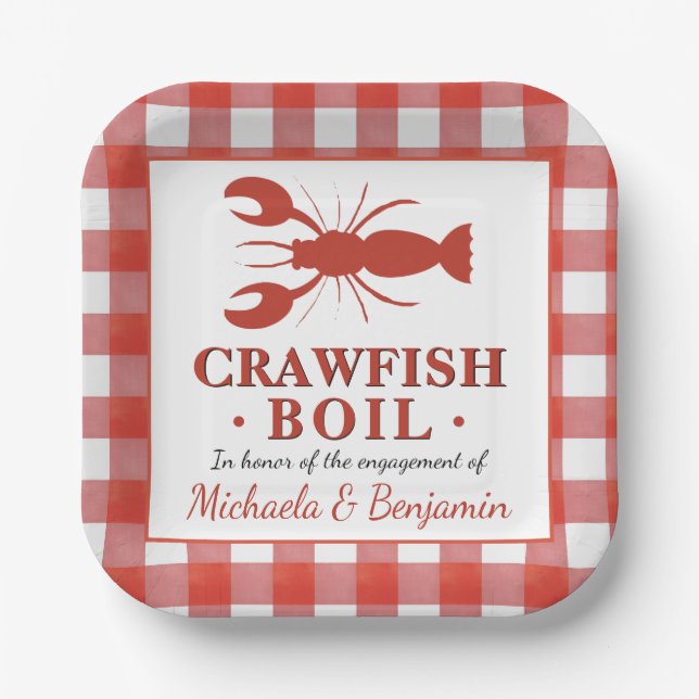 Picnic Crawfish Boil Lobster Party Engagement Red Paper Plate (Front)