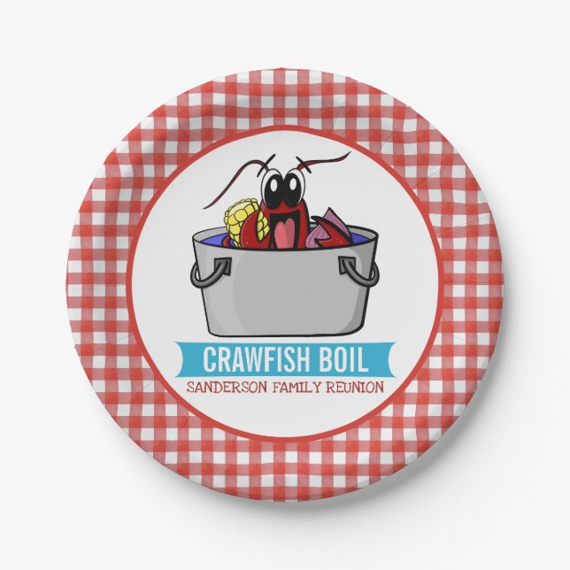 Picnic Crawfish Boil Reunion Seafood Party Red Paper Plate (Front)