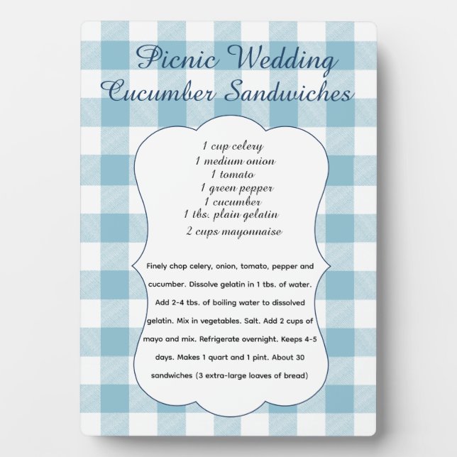 Picnic Cucumber Sandwich Recipe Plaque (Front)