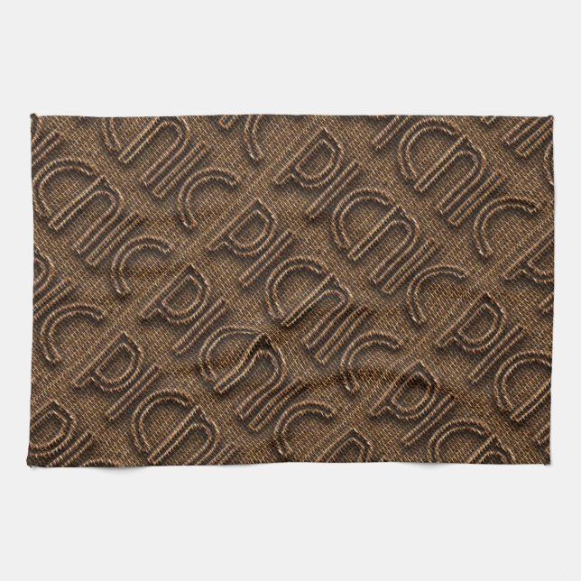 Picnic Funny Wicker Style Typography Brown Kitchen Towel (Horizontal)