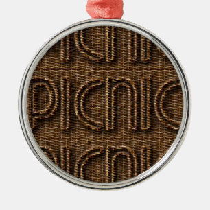 Picnic Funny Wicker Style Typography Brown Metal Ornament