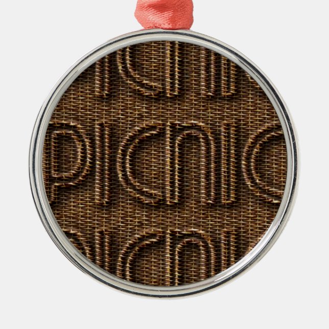 Picnic Funny Wicker Style Typography Brown Metal Ornament (Front)