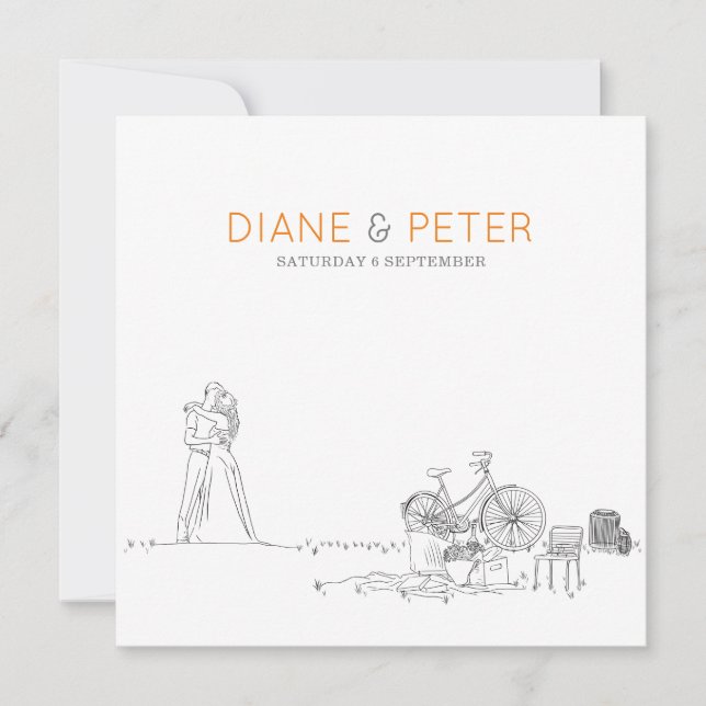 Picnic Garden Minimalist Black and White Wedding  Invitation (Front)