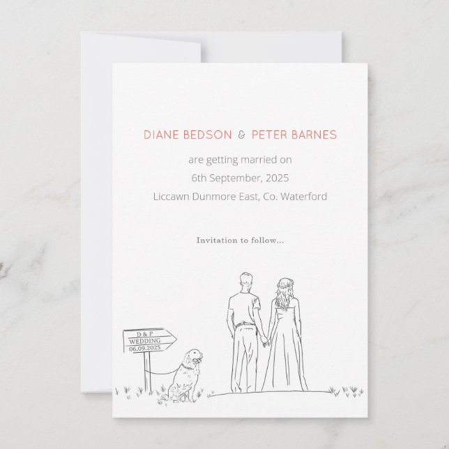 Picnic Garden Minimalist Black and White Wedding  Save The Date (Back)