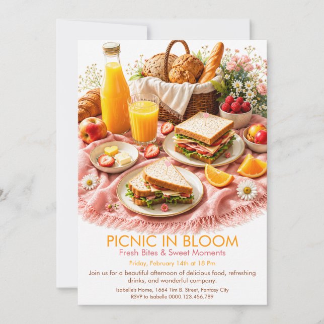 Picnic in Bloom - Spring Brunch Garden Party Invitation (Front)