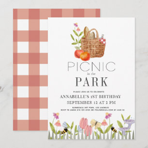 Picnic in the Park Basket Floral 1st Birthday Invi Invitation