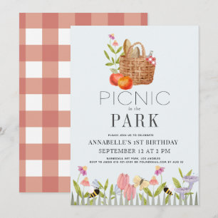 Picnic in the Park Basket Floral 1st Birthday Invitation