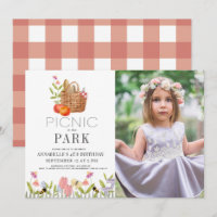 Picnic in the Park Basket Floral Birthday Photo In
