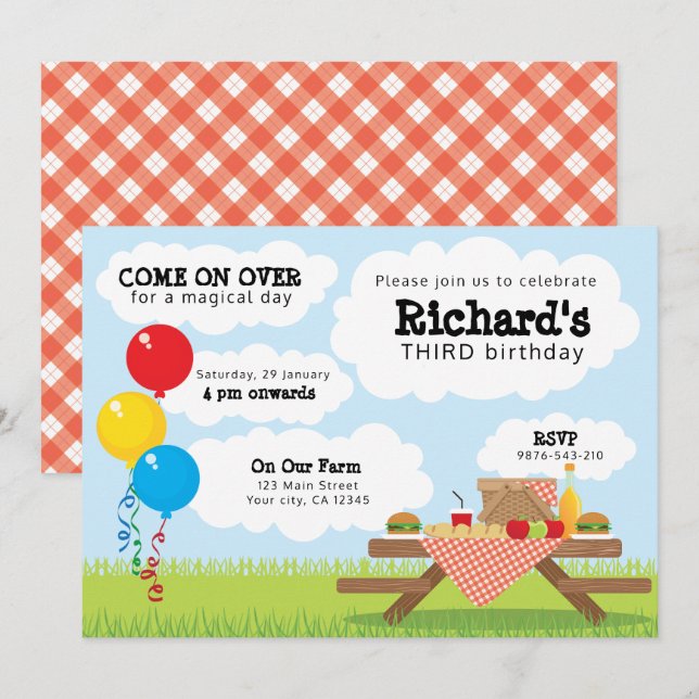 Picnic Invitation - Bright Beautiful Day - Gingham (Front/Back)