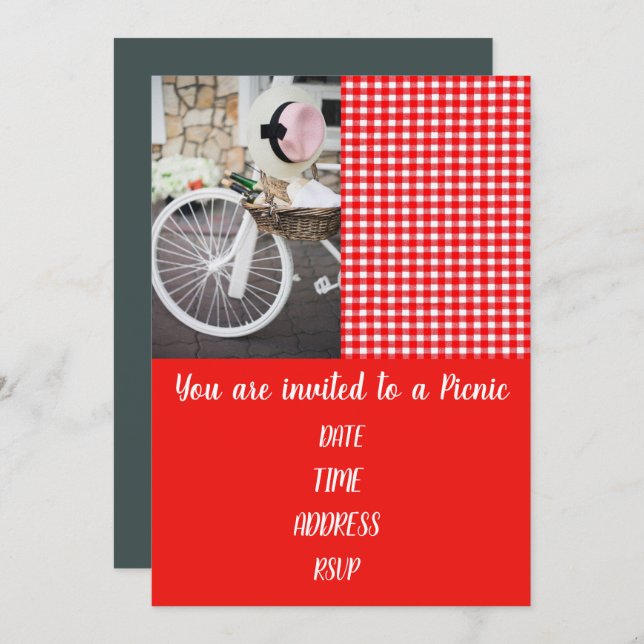 Picnic lunch cute French style gingham party Invitation (Front/Back)