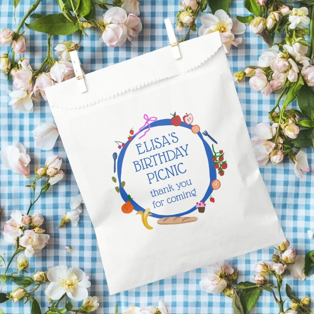 Picnic Modern Cute HandDrawn CUSTOM BIRTHDAY PARTY Favour Bag (Picnic Hand drawn Modern Cute CUSTOM BIRTHDAY PARTY Favor Bag
)