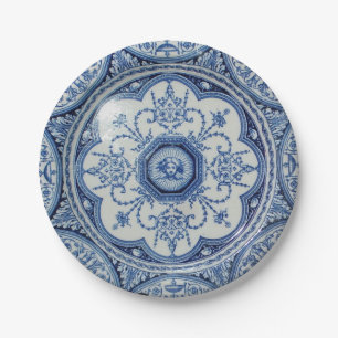 Picnic on 1896 Minton Holland Blue & White Paper 7 Plate