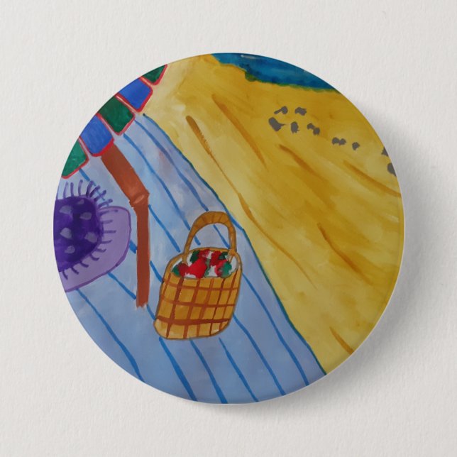 Picnic On The Beach Badge 3 Inch Round Button (Front)