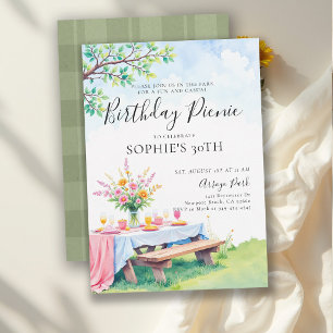 Picnic Party Summer Elegant Pastel 30th Birthday Invitation