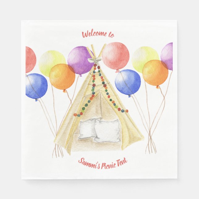 Picnic Plates - Tent & Balloons Personalized  Napkin (Front)
