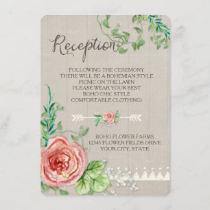 Picnic Reception BOHO Baby's Breath Roses Wooden Enclosure Card