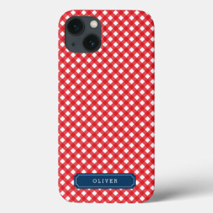 Picnic Red Gingham Personalize with Name iPhone 13 Case