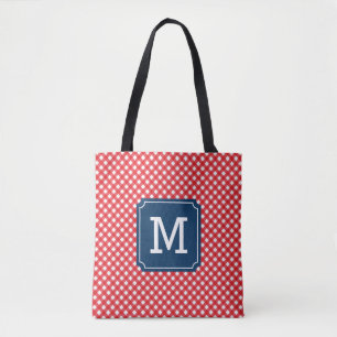 Picnic Red Gingham Personalized Name Monogram Tote Bag