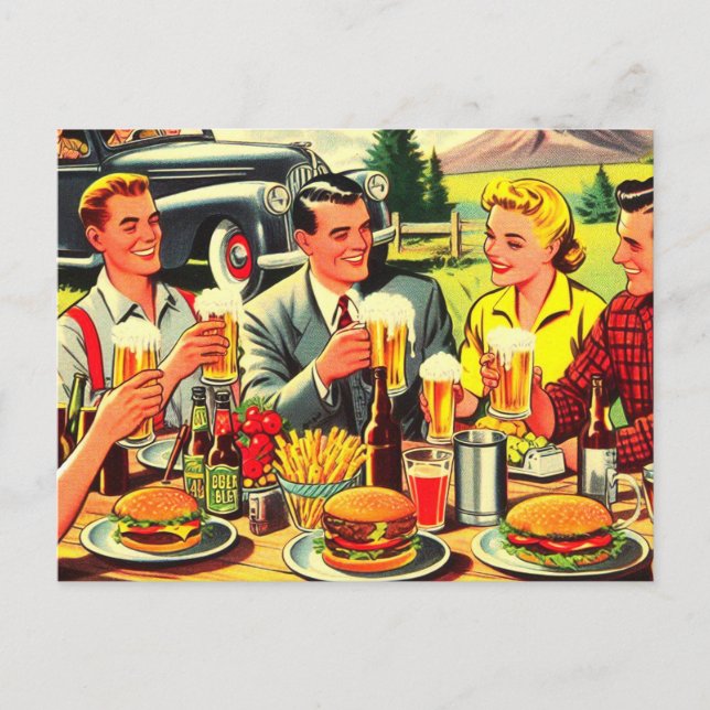 Picnic Retro Comics Holiday Postcard (Front)
