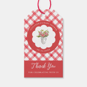 Picnic Summer Red Gingham Scallops Baby Shower Gift Tags