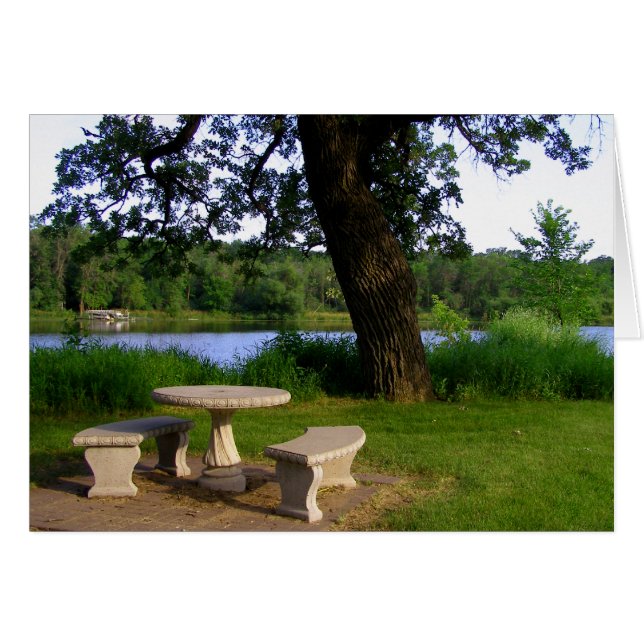 Picnic table summer lunch meeting near the river (Front Horizontal)