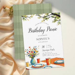 Picnic Table Summer Park Elegant Art 30th Birthday Invitation