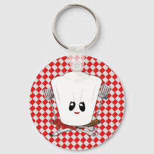 Picnic Table w/Female Chef Hat & BBQ Tools Keychain