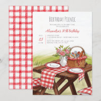 Picnic Table Watercolor Summer Red 50th Birthday