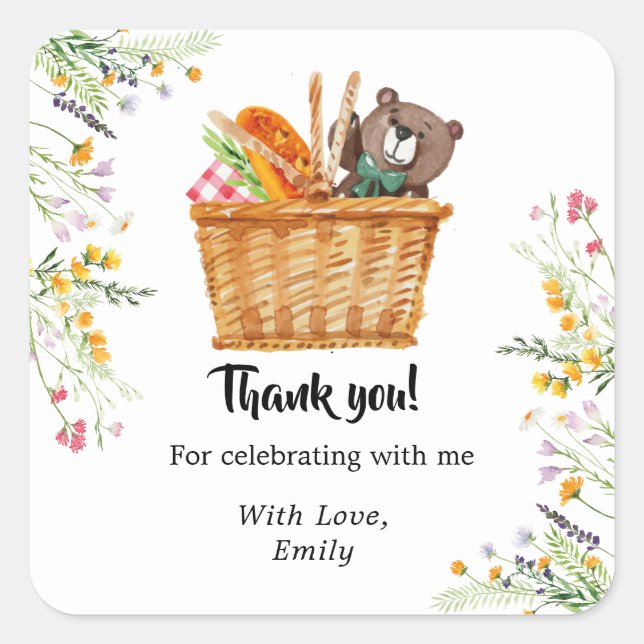 Picnic Thank you, favours Square Sticker (Front)