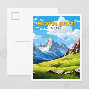 Picos de Europe Spain vintage travel illustration Postcard