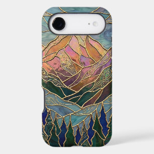 Pics de montagnes dorées Forêt Art de verre teinté