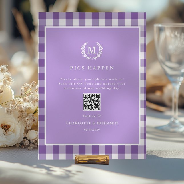 PICS HAPPEN!QR Code Purple Gingham Wedding Gallery (PICS HAPPEN!QR Code Purple Gingham Wedding Gallery)