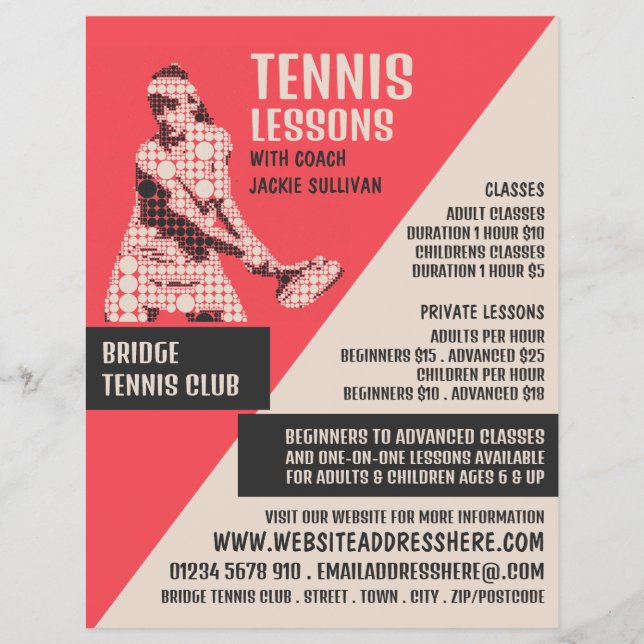 Pictogram Tennis Player, Tennis Lessons/Classes Flyer (Front)