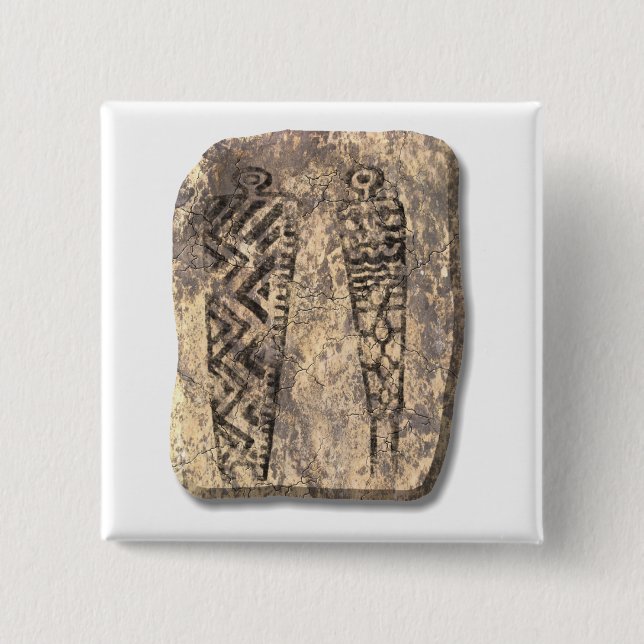 Pictograph men-stone 2 inch square button (Front)