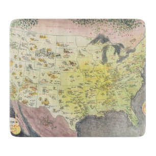 Pictorial Map of America - Cartoon Sketches Cutting Board