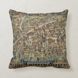 Pictorial Map of Cambridge, England Throw Pillow