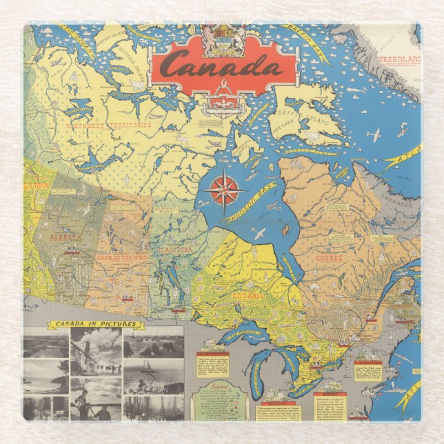 Pictorial Map of Canada - Landmarks Glass Coaster (Front)