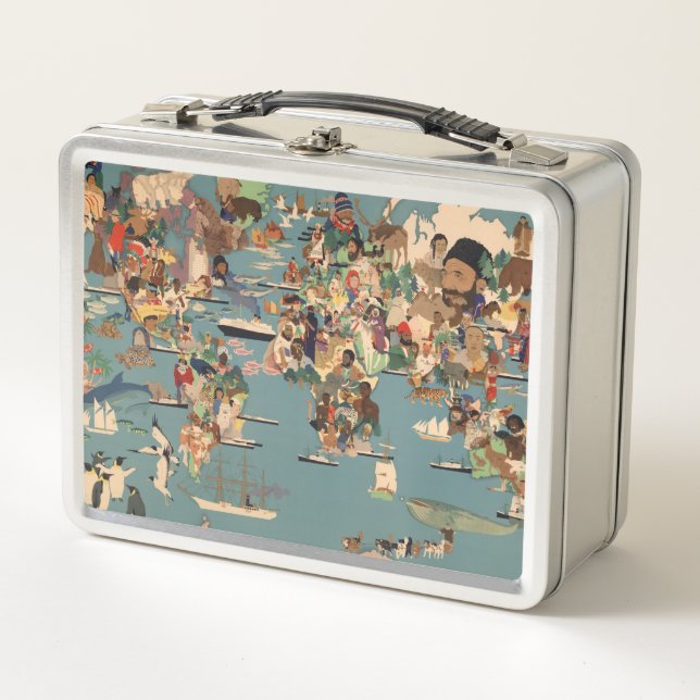 Pictorial Map of the World Metal Lunch Box (Front)
