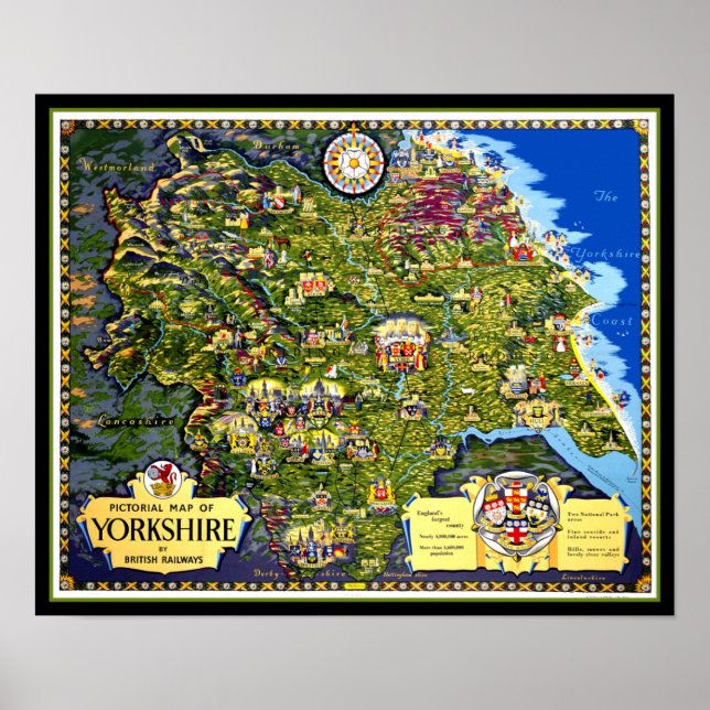 Pictorial Map of Yorkshire Travel Poster (Front)