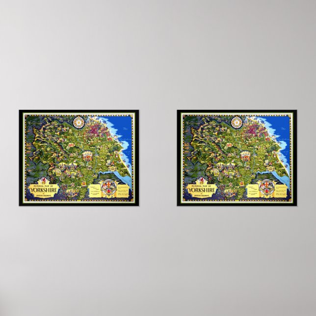 Pictorial Map of Yorkshire Travel Poster (Front)