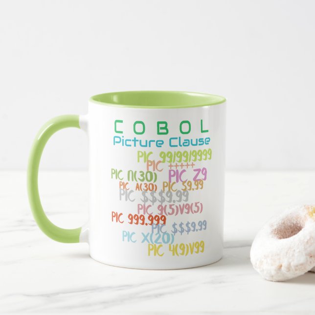 Picture Clause in Cobol Programming Language Mug (With Donut)