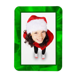 Picture Frame Green Metallic Crumpled Fabric Photo Magnet