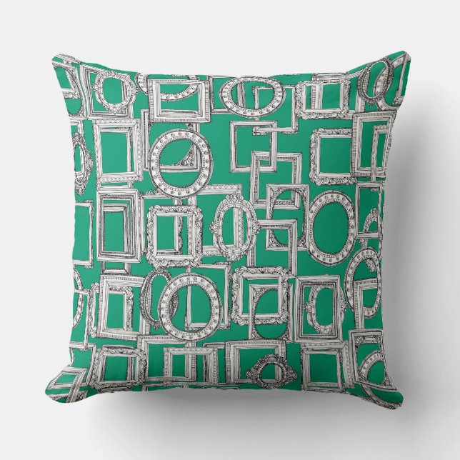 picture frames aplenty green throw pillow (Front)