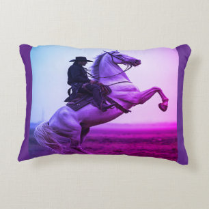 Picture of a Cowboy Dressed in Black on a Horse Accent Pillow