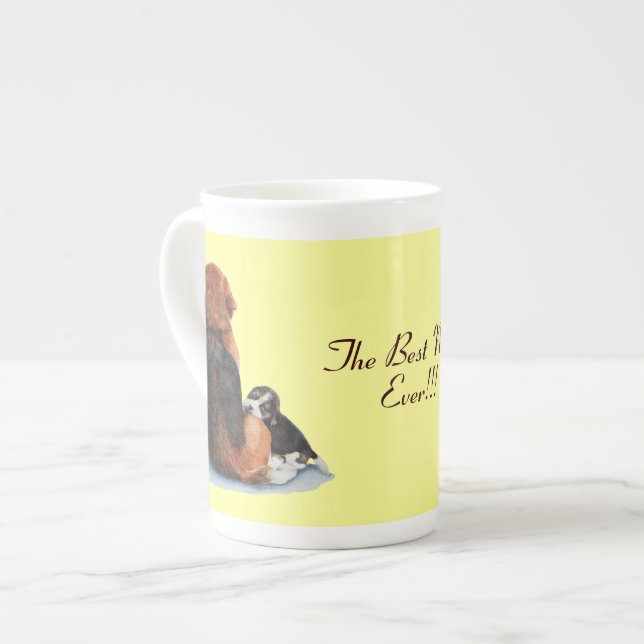 picture of cute beagle puppy cuddling mom dog bone china mug (Front Left)