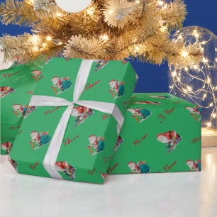 picture of cute santa getting rerady for christmas wrapping paper
