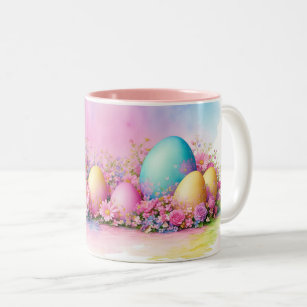 picture of Easter eggs created in watercolor style Two-Tone Coffee Mug