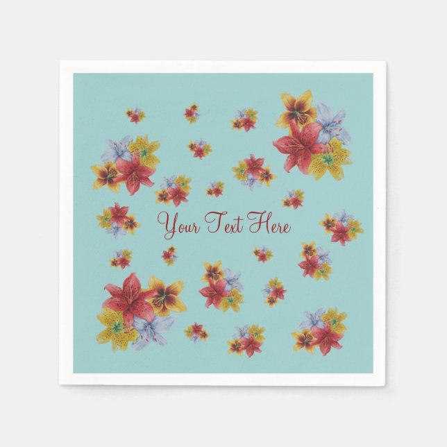 picture of flowers colourful lillies pretty floral napkin (Front)