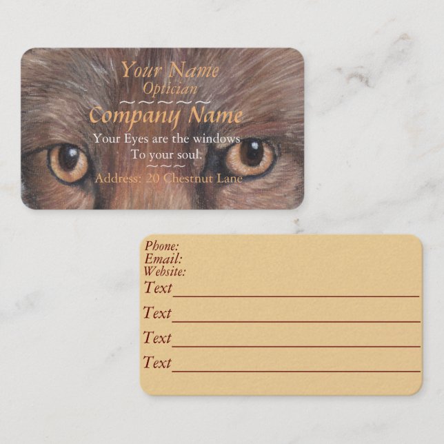 picture of fox eyes original art opticians business card (Front/Back)