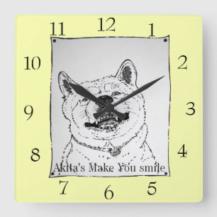 picture of funny akita smiling with slogan square wall clock